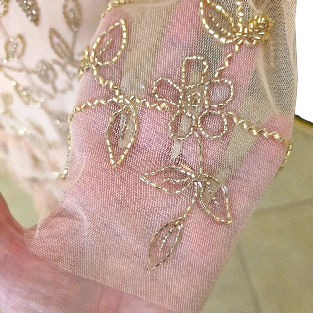 Mac Duggal 9237 Blush Beaded Tulle Formal Gown Long Sleeve Size 20 Dress - Picture 6 of 15